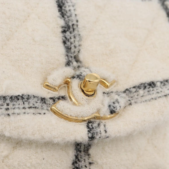 CHANEL Matelasse Chain Backpack Tweed White Gold CC Auth 172472SM