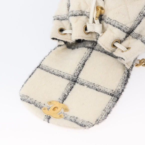 CHANEL Matelasse Chain Backpack Tweed White Gold CC Auth 172472SM