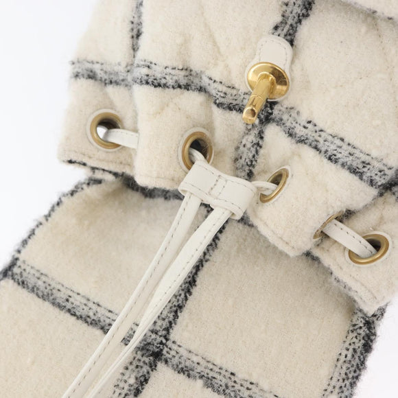 CHANEL Matelasse Chain Backpack Tweed White Gold CC Auth 172472SM