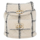 CHANEL Matelasse Chain Backpack Tweed White Gold CC Auth 172472SM-13