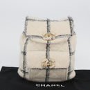 CHANEL Matelasse Chain Backpack Tweed White Gold CC Auth 172472SM-12