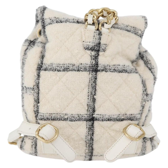CHANEL Matelasse Chain Backpack Tweed White Gold CC Auth 172472SM