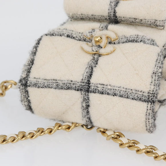 CHANEL Matelasse Chain Backpack Tweed White Gold CC Auth 172472SM