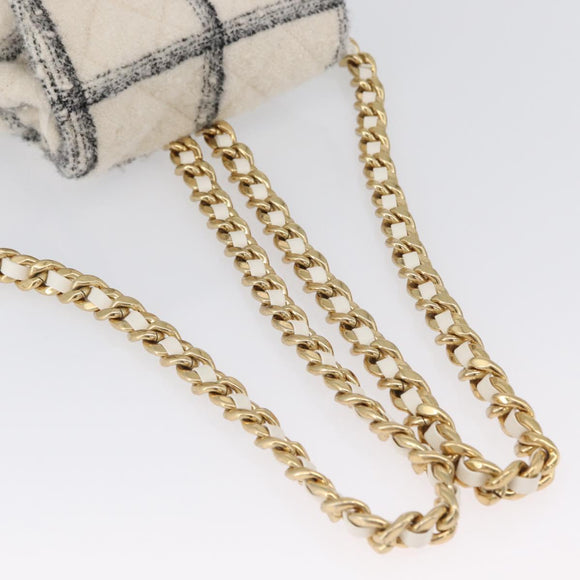 CHANEL Matelasse Chain Backpack Tweed White Gold CC Auth 172472SM
