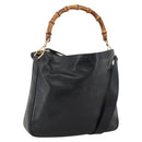 GUCCI Bamboo Hand Bag Leather 2way Black Gold 001 1705 1638 Auth 172475-1