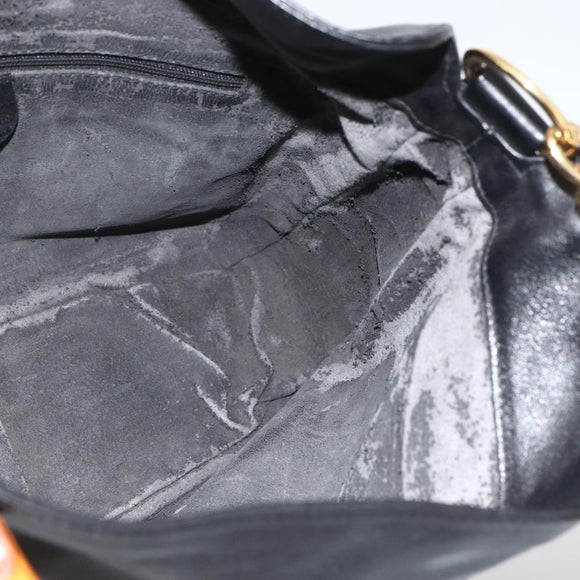 GUCCI Bamboo Hand Bag Leather 2way Black Gold 001 1705 1638 Auth 172475