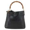 GUCCI Bamboo Hand Bag Leather 2way Black Gold 001 1705 1638 Auth 172475-13
