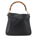 GUCCI Bamboo Hand Bag Leather 2way Black Gold 001 1705 1638 Auth 172475-2