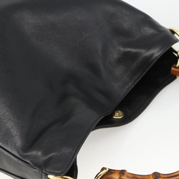 GUCCI Bamboo Hand Bag Leather 2way Black Gold 001 1705 1638 Auth 172475