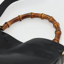 GUCCI Bamboo Hand Bag Leather 2way Black Gold 001 1705 1638 Auth 172475-14