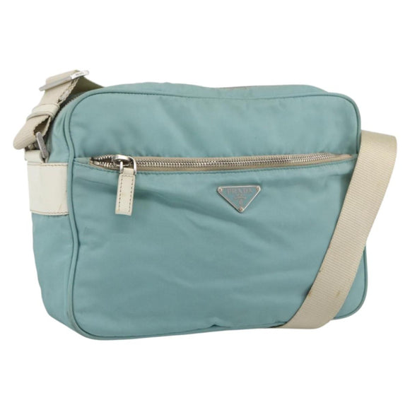 PRADA Shoulder Bag Nylon Light Blue Silver Auth 172476A
