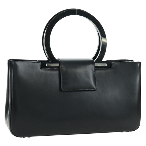 Salvatore Ferragamo Gancini Hand Bag Leather Black Silver Auth 172480V