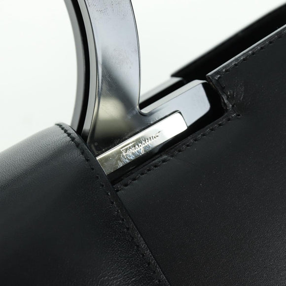 Salvatore Ferragamo Gancini Hand Bag Leather Black Silver Auth 172480V