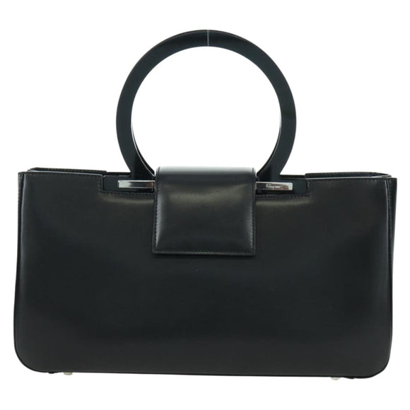 Salvatore Ferragamo Gancini Hand Bag Leather Black Silver Auth 172480V
