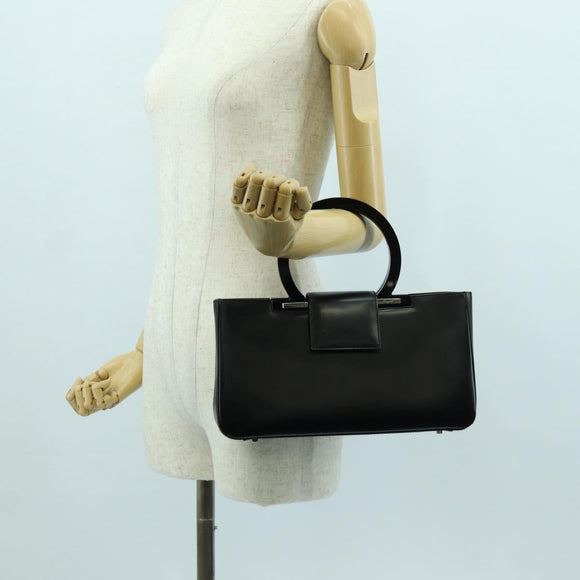 Salvatore Ferragamo Gancini Hand Bag Leather Black Silver Auth 172480V