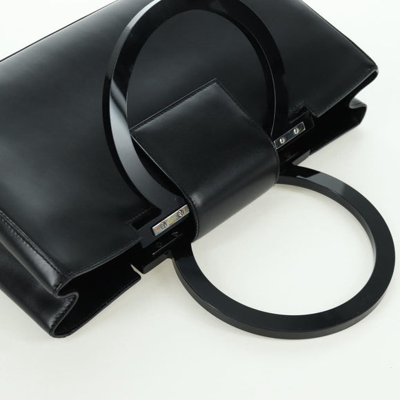 Salvatore Ferragamo Gancini Hand Bag Leather Black Silver Auth 172480V