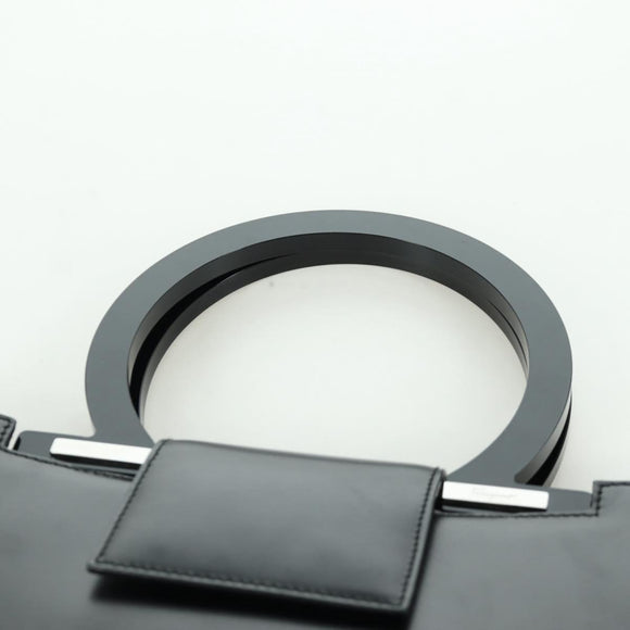 Salvatore Ferragamo Gancini Hand Bag Leather Black Silver Auth 172480V