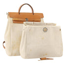 HERMES Herbag Ad PM Rugzak Canvas Leer 2way Beige Zilver Auth 172481-1