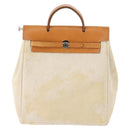 HERMES Herbag Ad PM Backpack Canvas Leather 2way Beige Silver Auth 172481-2