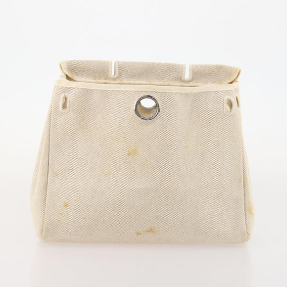 HERMES Herbag Ad PM Rugzak Canvas Leer 2way Beige Zilver Auth 172481