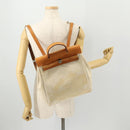 HERMES Herbag Ad PM Rugzak Canvas Leer 2way Beige Zilver Auth 172481-27