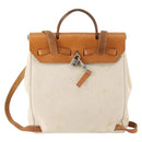 HERMES Herbag Ad PM Rugzak Canvas Leer 2way Beige Zilver Auth 172481-2