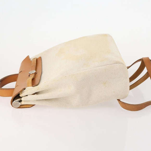 HERMES Herbag Ad PM Rugzak Canvas Leer 2way Beige Zilver Auth 172481