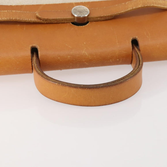 HERMES Herbag Ad PM Rugzak Canvas Leer 2way Beige Zilver Auth 172481