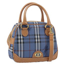 Burberrys Nova Check Hand Bag PVC Leather 2way Blue Gold Auth 172484-1