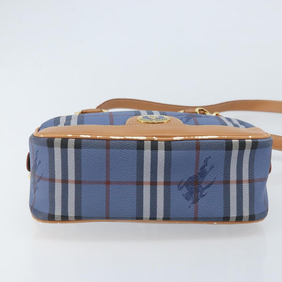 Burberrys Nova Check Hand Bag PVC Leather 2way Blue Gold Auth 172484
