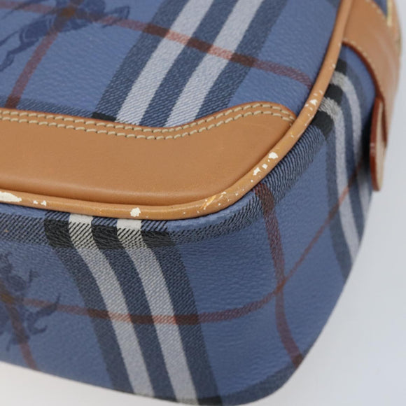 Burberrys Nova Check Hand Bag PVC Leather 2way Blue Gold Auth 172484
