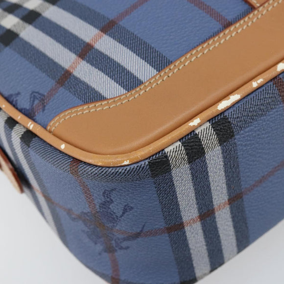 Burberrys Nova Check Hand Bag PVC Leather 2way Blue Gold Auth 172484