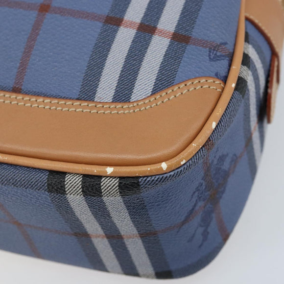 Burberrys Nova Check Hand Bag PVC Leather 2way Blue Gold Auth 172484