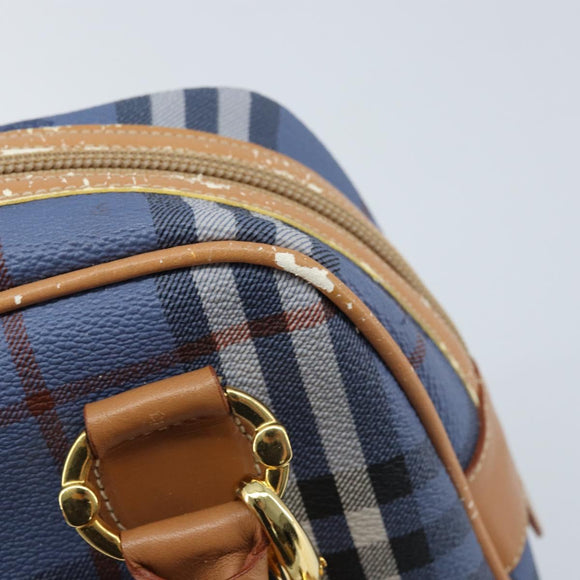 Burberrys Nova Check Hand Bag PVC Leather 2way Blue Gold Auth 172484
