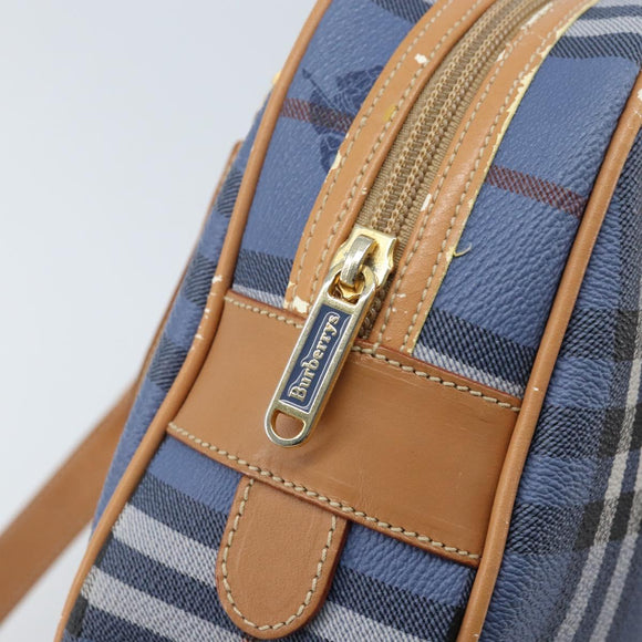 Burberrys Nova Check Hand Bag PVC Leather 2way Blue Gold Auth 172484