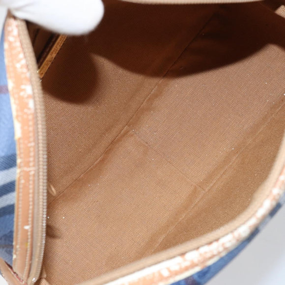 Burberrys Nova Check Hand Bag PVC Leather 2way Blue Gold Auth 172484