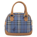 Burberrys Nova Check Hand Bag PVC Leather 2way Blue Gold Auth 172484-2