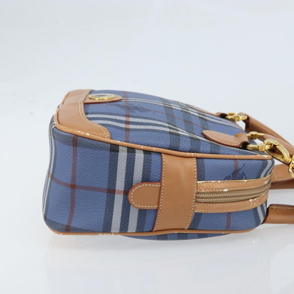 Burberrys Nova Check Hand Bag PVC Leather 2way Blue Gold Auth 172484