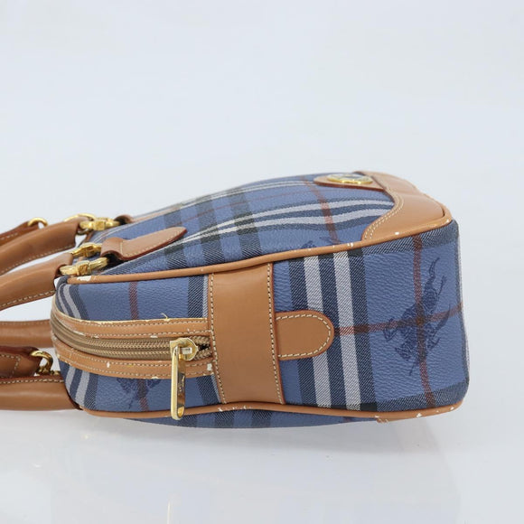 Burberrys Nova Check Hand Bag PVC Leather 2way Blue Gold Auth 172484