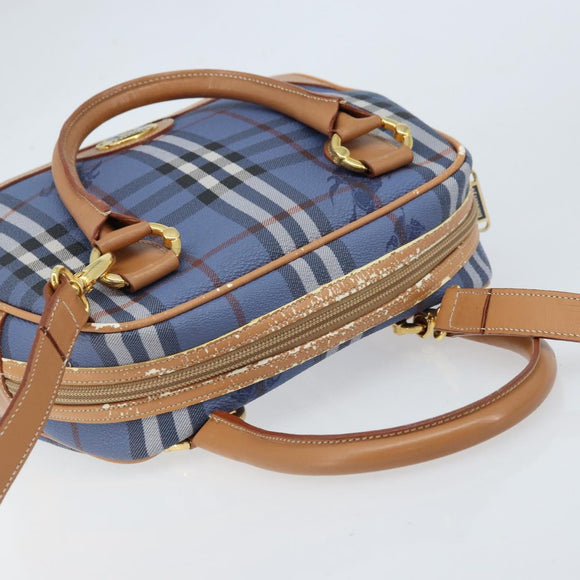 Burberrys Nova Check Hand Bag PVC Leather 2way Blue Gold Auth 172484