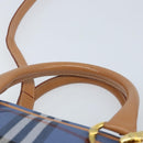 Burberrys Nova Check Hand Bag PVC Leather 2way Blue Gold Auth 172484-14