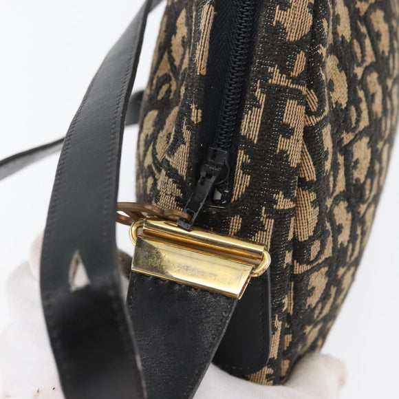 Christian Dior Trotter Canvas Shoulder Bag Navy Gold Auth 172485
