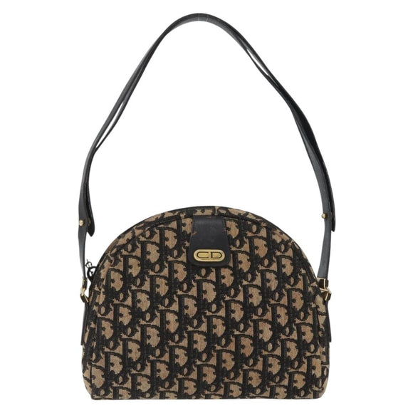 Christian Dior Trotter Canvas Shoulder Bag Navy Gold Auth 172485