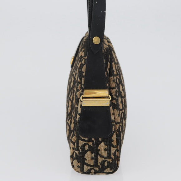 Christian Dior Trotter Canvas Shoulder Bag Navy Gold Auth 172485