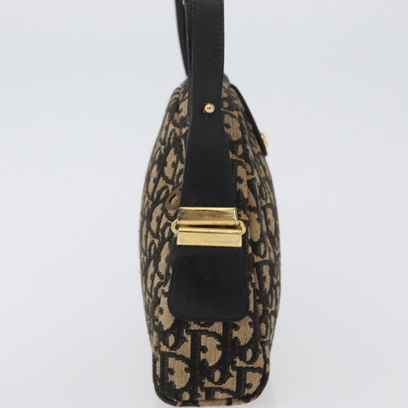 Christian Dior Trotter Canvas Shoulder Bag Navy Gold Auth 172485