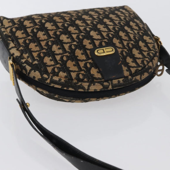 Christian Dior Trotter Canvas Shoulder Bag Navy Gold Auth 172485