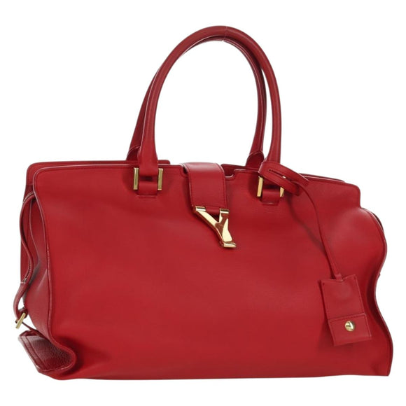 SAINT LAURENT Cabas Classic Hand Bag Leather Red Gold 311208 Auth 172487M