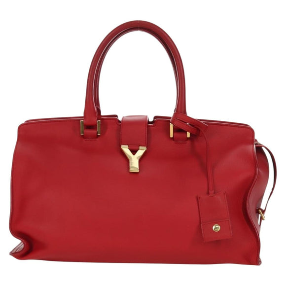 SAINT LAURENT Cabas Classic Hand Bag Leather Red Gold 311208 Auth 172487M