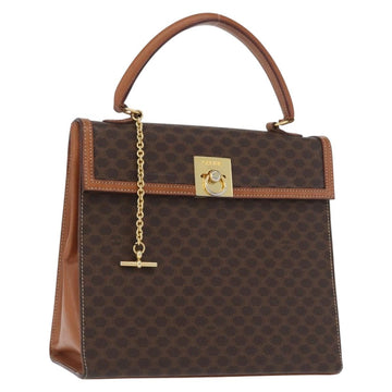 CELINE Macadam Canvas Hand Bag PVC Leather Brown Gold Auth 172507