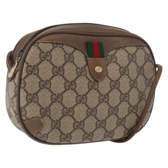 GUCCI GG Supreme Web Sherry Line Bag PVC Beige Gold 89 02 066 Auth 172511